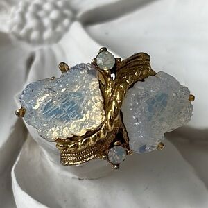 Vintage Raw Quarts Stone Gold Tone Adjustable Ring